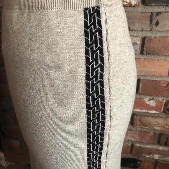 Bodycon Calf-length Stretch WIGGLE Pencil Knit Skirt Tan & Black side Print - Picture 2 of 3